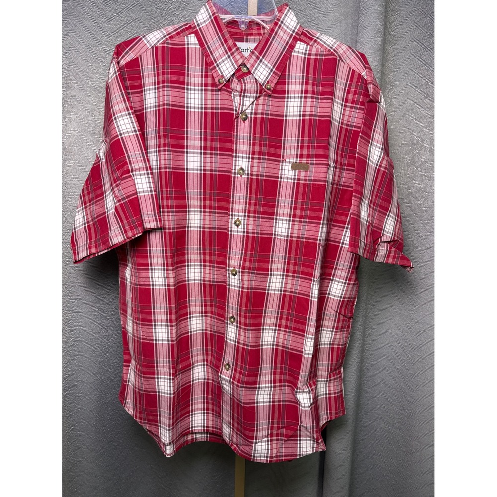 Carhartt Mens Red Plaid Button Down Short Sleeve Shirt Casual Workwear Sz L